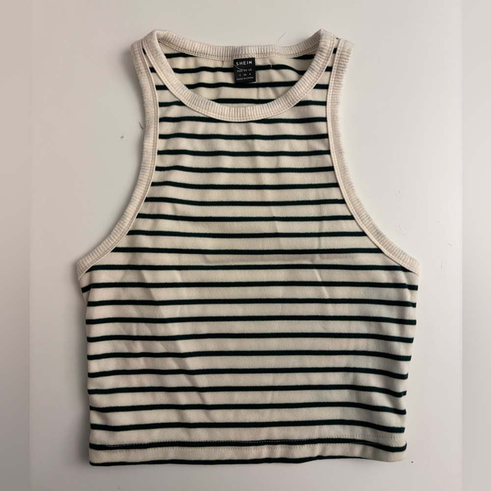 Striped green and beige sleeveless Crop Top tank top Shein size SMALL